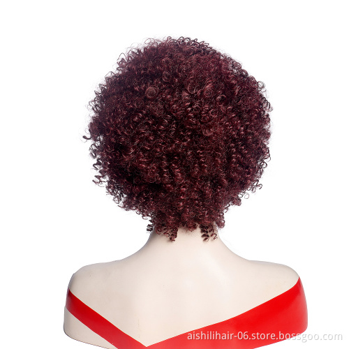 AISHILI Wholesale Synthetic Short burgundy Afro Fluffy Kinky Curly Hair Wigs For Women